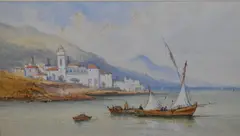 An Italian coastal landscape with by Frank Catano, watercolour and gouache, offered Feb 2024