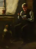A Crofter And His Dog by Henry John Dobson R.S.W, oil on canvas, sold Jan 2024