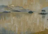 A landscape depicting lake with by Donald Hughes, mixed media, offered Jan 2024