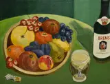 Fruit and Wine by Bess Shepherd, 1990, oil on board, sold Jan 2024