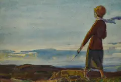 Charlotte walking at Highmoor, Saddleworth by James Purdy, watercolour, sold Jan 2024