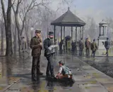 A bygone scene depicting shoe shine boy by John Seerey-Lester, oil on canvas, offered Jan 2024