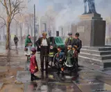 A street merchant and children by John Seerey-Lester, oil on canvas, offered Jan 2024