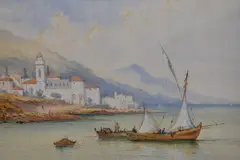 An Italian coastal landscape with by Frank Catano, watercolour and gouache, offered Jan 2024