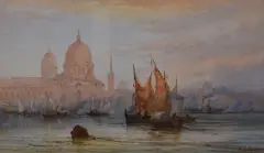 An Italian coastal landscape at low light with by Frank Catano, watercolour, offered Jan 2024
