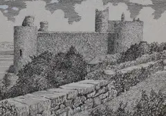 Harlech Castle by Alfred Wainwright, ink, sold Jan 2024