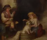 A bath time scene by Mark William Langlois, oil on canvas, offered Dec 2023