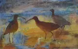 Curlew Feeding' & 'Redshank by Fiona Clucas Swla, 1997, mixed media on paper, sold Dec 2023