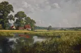 A picturesque countryside landscape depicting a by Peter J. Greenhill, oil on canvas, offered Dec 2023