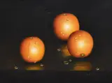 Still life with oranges by Kenneth Myles, oil on canvas, sold Dec 2023