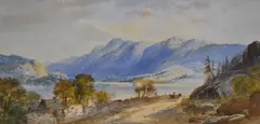 A horse and cart passing along a lake with by William Henry Earp, watercolour, offered Dec 2023