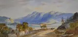 A horse and cart passing along a lake with by William Henry Earp, watercolour, offered Dec 2023