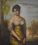 A full length portrait of a girl holding a lute within by Josef Albrecht, oil on canvas, offered Dec 2023