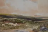 Sheep grazing in a remote landscape by Wycliffe Egginton, watercolour, offered Dec 2023