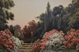 A colourful garden with water feature & a by Herbert George, watercolor, offered Dec 2023