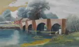 A stone arched bridge with fisherman below by T.W Harker, 1911, gouache, offered Dec 2023