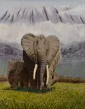 Mother's Pride Under Kilimanjaro by Jane Powell, oil on canvas, sold Dec 2023