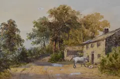 An autumnal farmyard scene with by Reginald Aspinwall, watercolour and gouache, offered Dec 2023