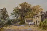 An autumnal farmyard scene with by Reginald Aspinwall, watercolour and gouache, offered Dec 2023