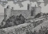 Harlech Castle by Alfred Wainwright, ink, offered Dec 2023