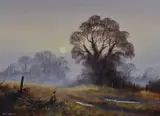 A countryside landscape depicting pheasants by Bill Haines, acrylic on canvas, offered Nov 2023