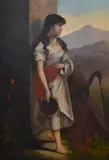 A portrait of a dark haired woman with pink sash by Josef Albrecht, oil on canvas, offered Nov 2023