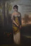 A full length portrait of a girl holding a lute within by Josef Albrecht, oil on canvas, offered Nov 2023