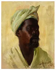 Portrait of a man in a yellow headscarf by Adolfo Scarselli, oil on board, sold Jan 2026