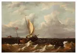 A Dutch fishing boat in heavy seas off the cost by George Wilhelm Opdenhoff, oil on canvas, offered Jan 2026