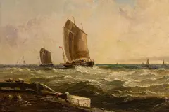 French fishing boat coming into harbour by Arthur Joseph Meadows, oil on canvas, sold Jan 2026