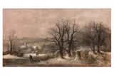Dutch winter landscape signed 'Schlugg' (lower left) oil on canvas Dimensions:93 x 51 cm by Georg Schlugg, oil on canvas, offered Jan 2026