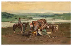 Travellers by a Lake by Richard Karlovich Zommer, oil on canvas, sold Jan 2026