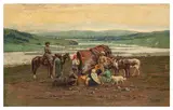 Travellers by a Lake by Richard Karlovich Zommer, oil on canvas, sold Jan 2026