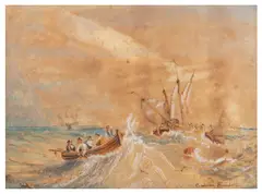 Shipping in Heavy Seas by Clarkson Frederick Stanfield, watercolour and bodycolour, offered Jan 2026