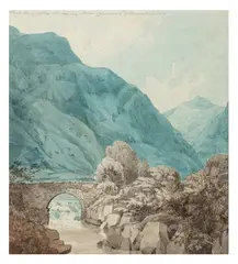 Pont Aberglaslyn by William Day, ink and watercolour, sold Jan 2026