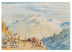 An Alpine Pass by John Callow, watercolour, offered Jan 2026