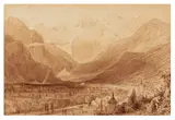 Bagnères de Luchon, Pyrenees inscribed on the mount brown wash, heightened with white Unframed: 12.7 x 19 cm by Thomas Allan, watercolor, offered Jan 2026
