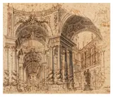 Design for a stage set by Bibiena Family, ink and grey, sold Jan 2026