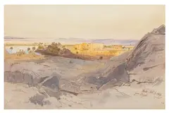 Philae from Biggeh Sunset by Edward Lear, watercolour, sold Jan 2026