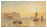 Fishing boats off Whitby at Sunset by George Weatherill, watercolour, offered Jan 2026