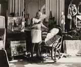 Pablo Picasso in the La Californie Studio by Andre Villers, Silver gelatin print, image size, sold Nov 2025