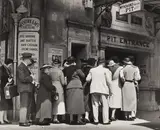 The Matinee Queue Outside Wyndham's Theatre by Wolfgang Suschitzky, Silver gelatin print, printed later, image/sheet size, sold Nov 2025