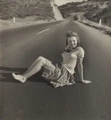 Marilyn on the Beach, 1949 Silver gelatin print, printed later, image/sheet size 55 x 51cm, with de Dienes' credit stamps [2] verso and S by Andre de Dienes, Silver gelatin print, printed later, image/sheet size, sold Nov 2025