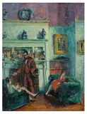 A Drawing Room with a Gentleman and Two Ladies by Alfred Wolmark, oil on panel, sold Nov 2025