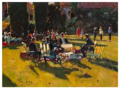 Picnic Party by Bruce Yardley, oil on canvas, sold Nov 2025