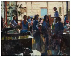 Lunchtime Drinks by Bruce Yardley, oil on canvas, sold Nov 2025