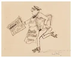 L'Auto Journal Postman by Ronald Searle, ink, sold Nov 2025