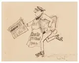 L'Auto Journal Postman by Ronald Searle, ink, sold Nov 2025