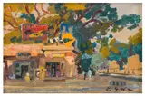 Street in Delhi by Yekaterina Zernova, oil on board, offered Nov 2025