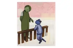 Untitled (Priest with Child) by Kojo Griffin, oil and pencil on board, sold Nov 2025